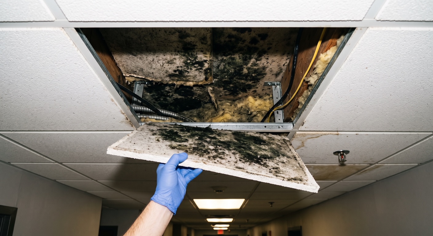 Mold growth visible on a ceiling